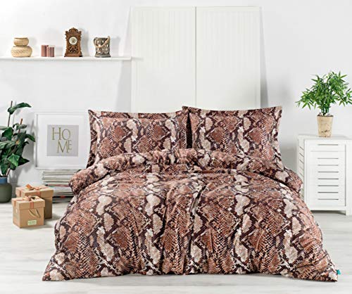 Melunda 3 TLG - Juego de ropa de cama (satén Mako, funda nórdica de 260 x 230 cm con 2 fundas de almohada de 50 x 75 cm, 3 piezas, funda nórdica de 100% algodón), color marrón
