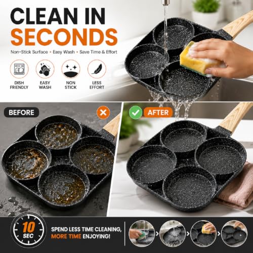 Image of 4 in 1 Frying Pan, Non Stick 4 Hole Egg Frypan, Omelette, Pancake Pan, Breakfast Maker, Multi Section Frying, Induction & Gas Compatible Cookware for Eggs, Dosa, Burger & Home Kitchen (Black)
