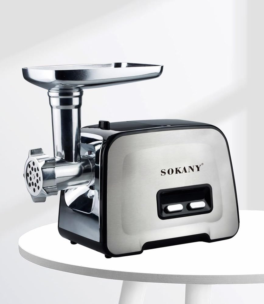 Sokany Electric Meat Grinder SK-090 assembled with various functions illustrated