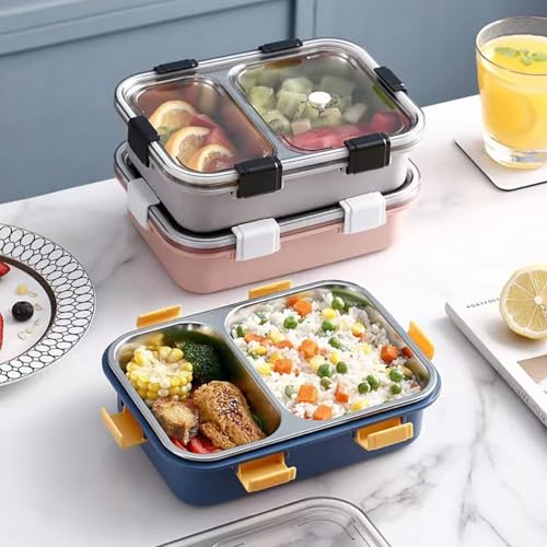 Image of Storescent Lunch Box with Compartment, Leak-Proof BPA Free Stainless Steel for School, Lunch Box for School & Office with a Fork, a Spoon and a Pair of Chopsticks (Blue, 2 Compartment)