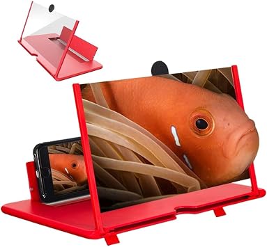 Screen Magnifier Version, 3D HD Smart Mobile Phone Movies Amplifier, Projector Screen for Movies Videos Gaming Foldable Mobile Phone Holder Stand Compatible All Smartphones Red, 12in