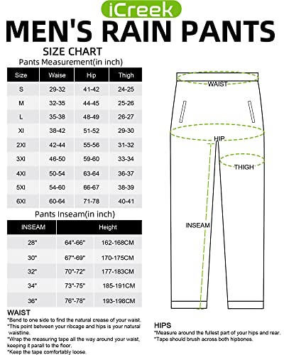 Icreek Men's Rain Pants Waterproof Breathable Windproof Lightweight Over Pants Work Rain Outdoor For Hiking, Golf, Fishing Black, Small/30 Inseam #TOP5