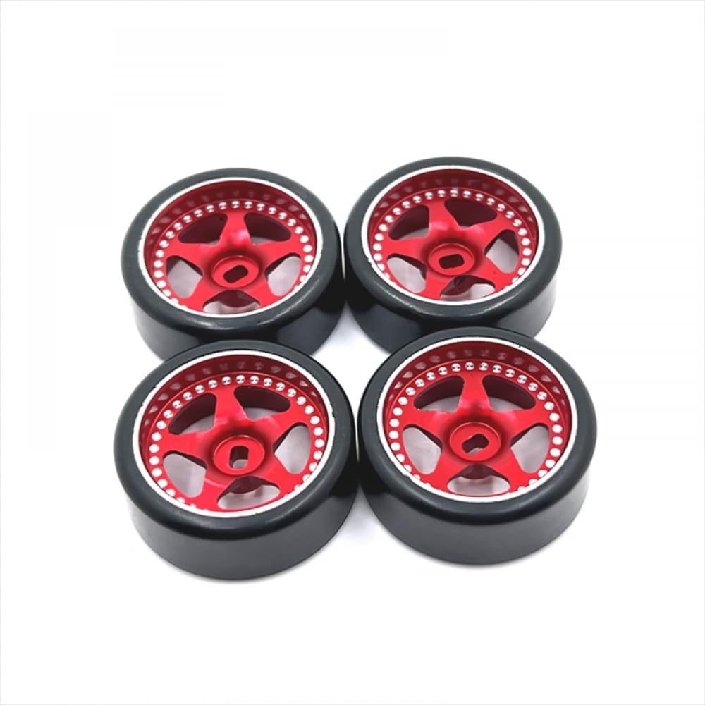 27mm Drift Wheel Tyre Compatible with 1/28 Remote Control Car Accessories Metal Upgrade RC Car Spare Parts(Red)