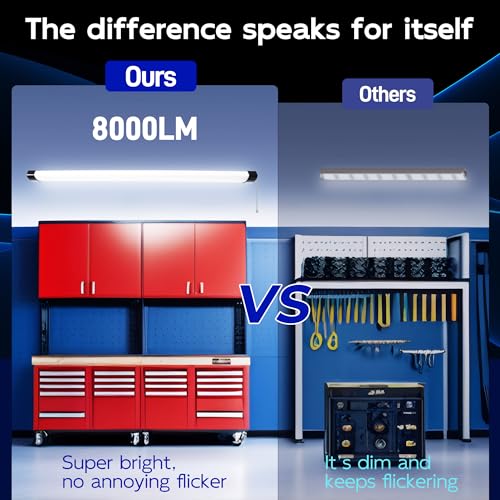Image of hykolity 4FT 70W LED Shop Light Linkable, 8000lm(300w Equivalent), 5000K Utility Shop Lights for Garages, Workshops, Basements, Hanging or FlushMount, with Power Cord and Pull Chain, ETL, Black,2 Pack