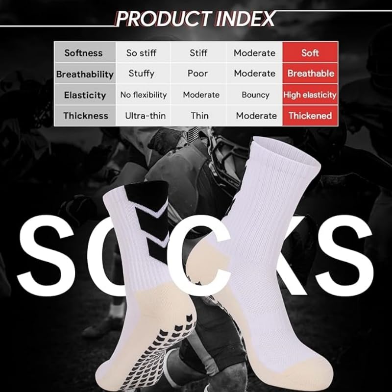 Neouth Youth Soccer Socks for Men Athletic Socks 1 Pack White Socks Non Slip Cushion Crew Training Soccer for Basketball Baseball 4
