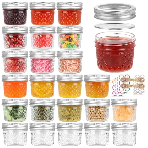 GUANENA - GUANENA 24 Pack 4 oz Mason Jars, Small Canning Jars with Regular Lids and Bands, Mini Glass Jars for Jam, Jelly, Honey, Spice, Wedding Favors, DIY Projects