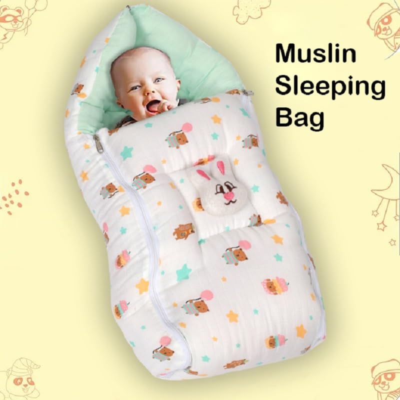 Image of VoiDrop 100% Muslin Baby Sleeping Bag 3 in1 Comfortable for Baby Carry Bag 0-6 Month Sleeping Bag (Sea Green)
