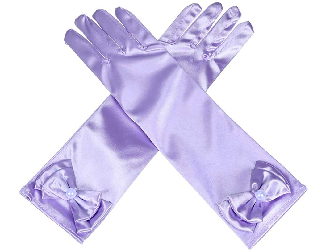 FancyDressWale Girls Satin Gloves Princess Dress Up Bows for Party - PURPLE
