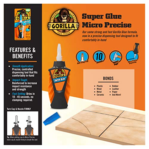 Image of Gorilla Micro Precise Super Glue, Clear, 5.5 g, All Purpose | Fast Setting Formula, Bonds Glass, Plastic, Wood, and Metal, Ideal for Projects and Repairs