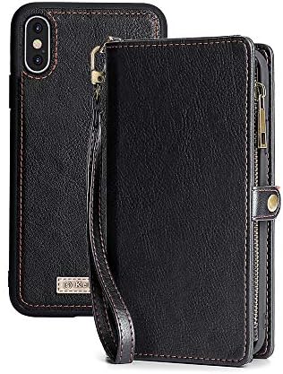 iPhone Xs MAX Wallet Case,kelaSip Leather Wallet Phone Case & Card Holder Buckle Magnetic Detachable,Black,for iPhone Xs MAX