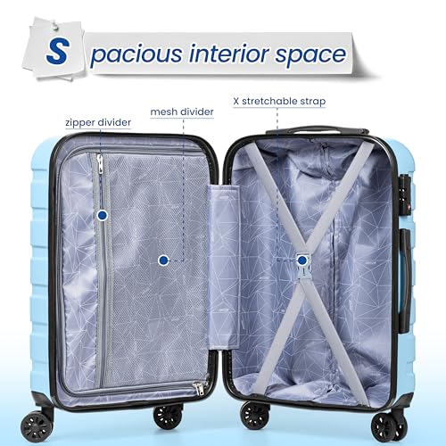 Image of AnyZip Luggage PC ABS Hardside Lightweight Suitcase with 4 Universal Wheels TSA Lock 20 24 28 Inch, LightBlue, 3 piece set (20 /24 /28), Fashion
