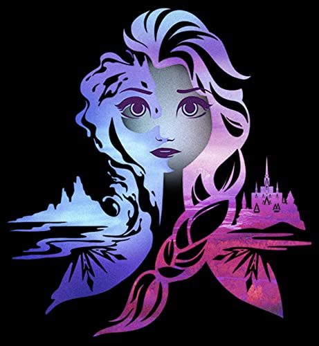 Image of Girl's Frozen 2 Ombre Elsa Portrait T-Shirt - Black - X Small