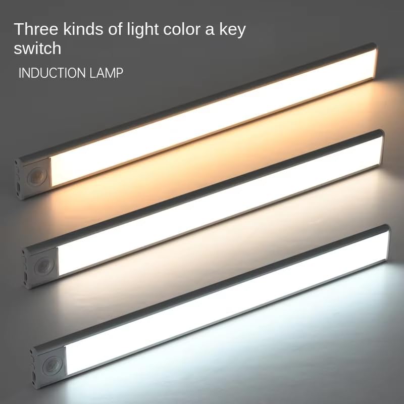 Image of KRESHU Rechargeable LED Motion Sensor Bar, USB Charging Under Cabinet, Wireless Magnetic Closet with 3 Color Modes, Dimmable Stick-On Wardrobe for Kitchen, Bedroom, Stairs Cabinets