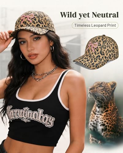 Image of Womens Baseball Cap Trendy Leopard Print Embroidery Cotton Breathable Adjustable Cap for Outdoor & Gifting