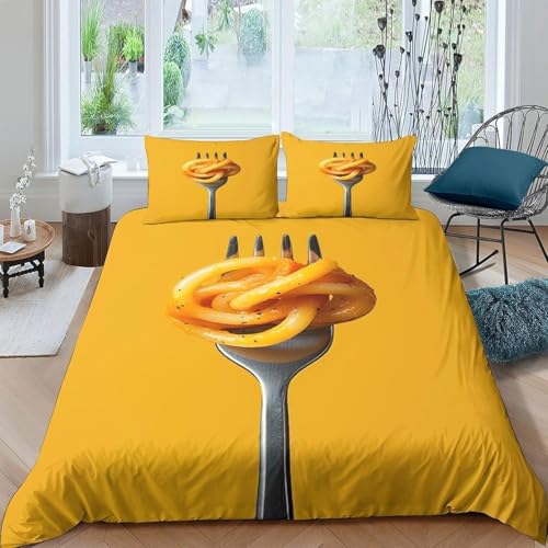 Bettwäsche 135x200 cm Nudeln Mit Gabel 3D Bettwäsche-Sets Gelbes Essen...