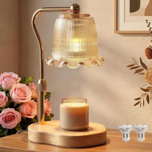 Lampe Chauffe Bougie,avec Minuterie et Variateur,Lampe Bougie électrique Vintage avec 2 Ampoules incluses, Idéale pour la décoration intérieure, Cadeau pour Femme, Anniversaire et fête des mères