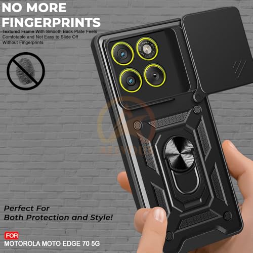 Image of Armor Bumper Back Cover Case for Moto Edge 70 5G Rotating Camera Cover, Ring Holder & Kickstand | Heavy Duty & 360 Degree Protection Moto Edge 70 5G Back Cover (Black)