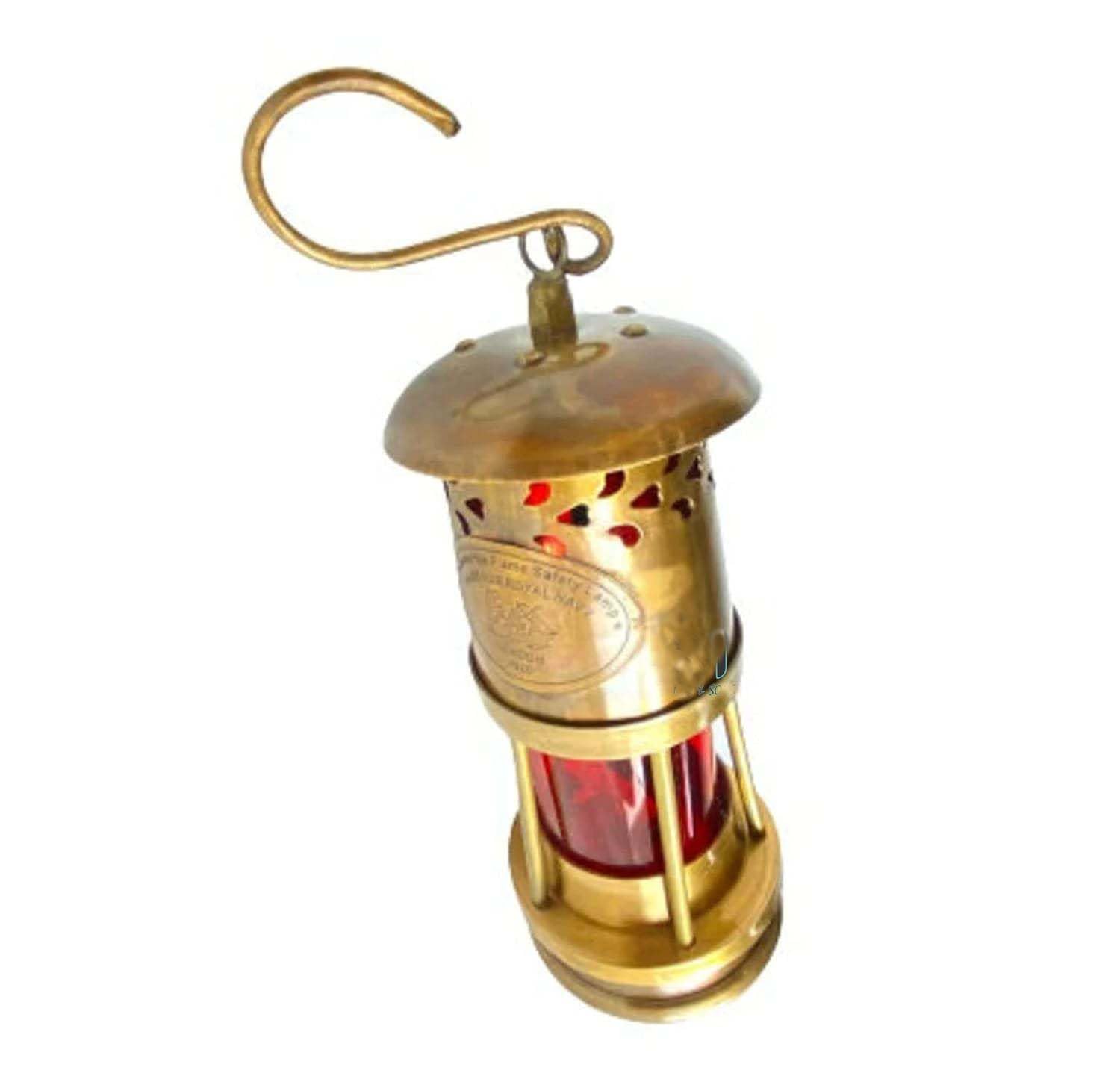 Ręcznie Robiona 15 cm Grawerowana Mosiężna Mini Lampa Olejowa Górnicza, Vintage Antyczna Mała Lampa