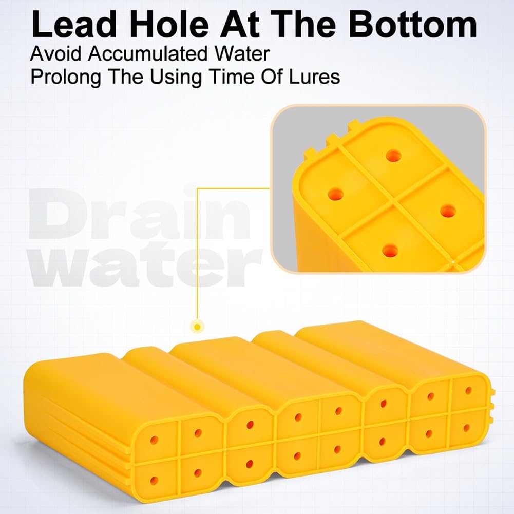 Caja de aparejos de pesca de 24 rejillas con base impermeable, contenedor compacto de ABS con separadores ajustables y asa para almacenamiento de pulpos, color amarillo