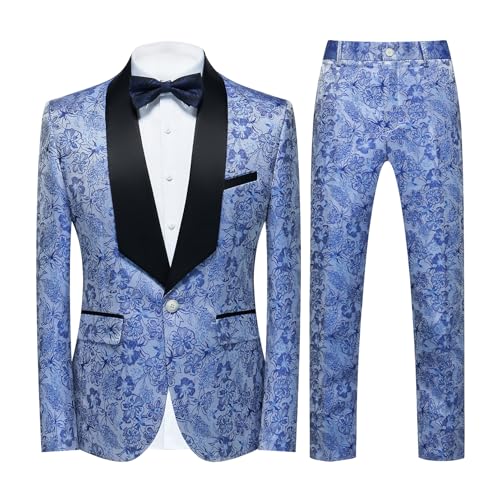 Rogers & Morris Tuxedo for Men Slim fit 2 Piece Suits Set for Prom with Floral Patterm Suit Jacket Pants