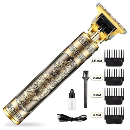 Máquina De Cortar Cabelo Profissional Dragão Acabamento Sem Fio Cabelo Barba Pezinho Personalizada Com Limitador de Lamina Ajustável Recarregável 4 Pentes Óleo Escovinha Premium
