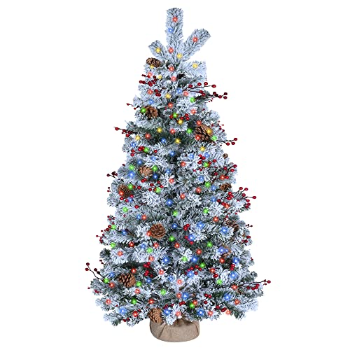 Ddhs Christmas Tree 4Ft Pre-Lit Snow Flocked Artificial Christmas Trees, Including Spruce, Pine Cones Red Berries, Perfect For Holiday, Home Decor, Easy To Assemble Christmas Tree With 100 Lights #TOP9