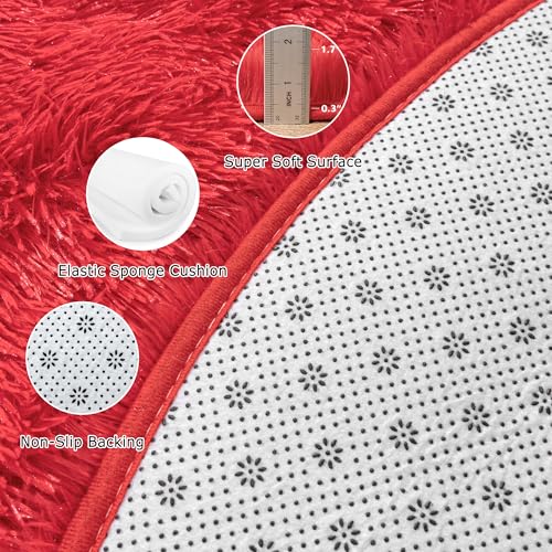 Round Fluffy Carpet 4FT Red - Super Soft Circle Rug for Kids & Nursery - Shaggy Fuzzy Plush Rug for Teens