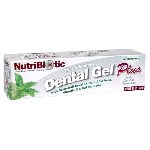 NutriBiotic Gel dental Plus, blanqueamiento verdadero, gaulteria, 4.5 onzas | con GSE, aloe, vitamina C, bicarbonato de sodio y peróxido dental |