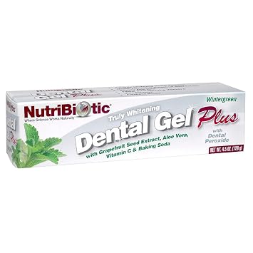 NutriBiotic Dental Gel Plus, Truly Whitening, Wintergreen, 4.5 Oz | with GSE, Aloe, Vitamin C, Baking Soda & Dental Peroxide | Support Healthy Teeth & Gums | Fluoride-Free