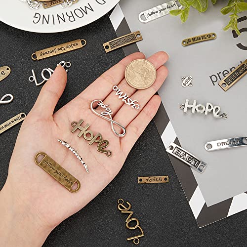 SUNNYCLUE 1 Box 20 Styles Connector Charms Tibetan Style Inspiration Words Infinity Love Heart Letter BFF Links Alloy Metal Pendants for Jewelry Making DIY Necklace Bracelet Crafting - Image 3