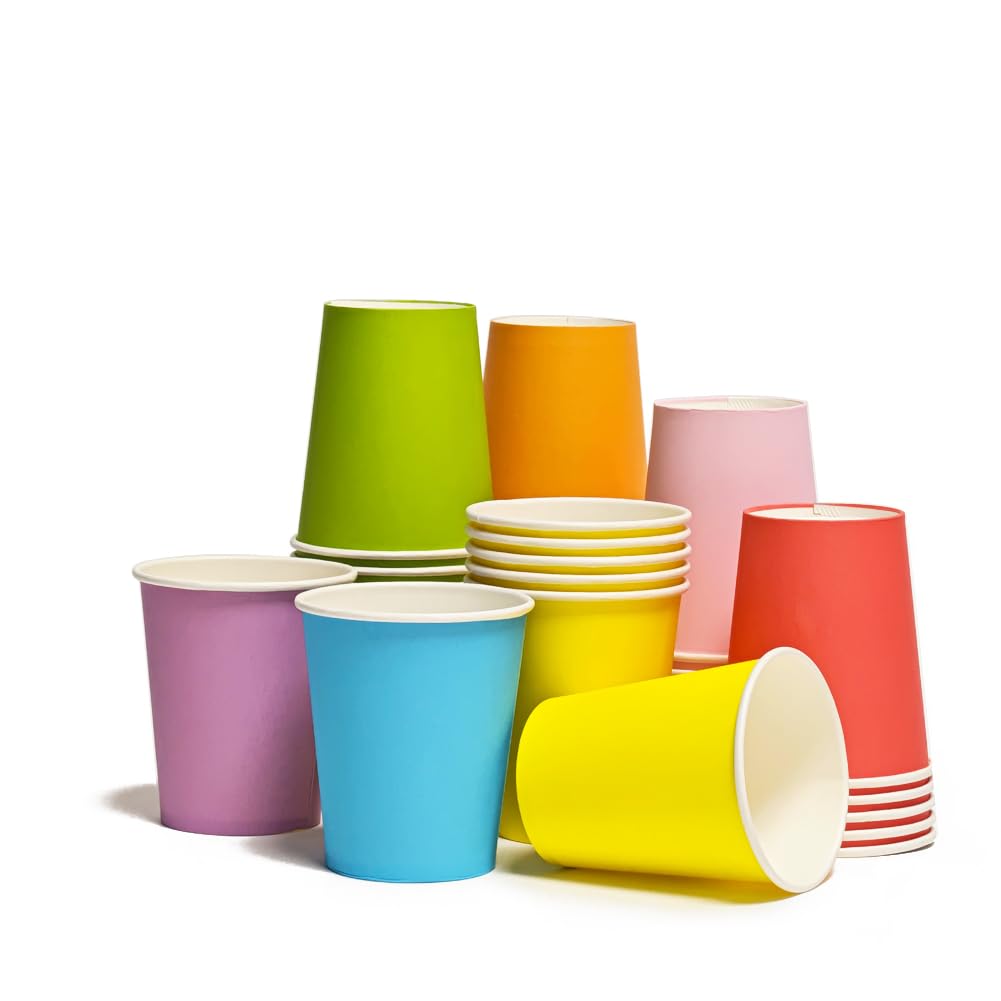 DIY Paper Cups [50 Count(10 Color)] 8 oz Multicolor Paper Cups For Weddding Party Picnic BBQ Travel and Event Disposable Paper Cups Drink Cups for Hot Cold Beverage Birthday Party Supplies