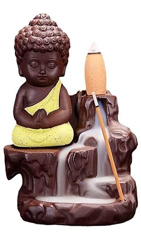 The World Decor Lucky Buddha Backflow Incense Burner Buddha Backflow Incense Burner Waterfall Smoke Fountain for Home Decor with Free of 10 Backflow Cones/Dhoop