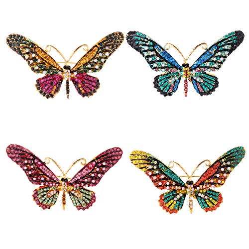 CHICTRY Vintage Rhinestone Butterfly Brooch Pin Cute Animal Shape Crystal Breastpin Corsages Sweater Hat Scarf Clips For Women Girls 4PCS One Size