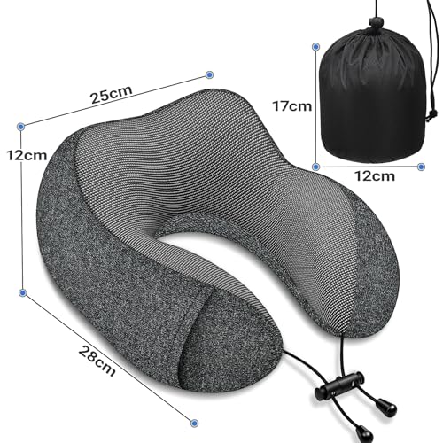 SOMLAW Nackenkissen Flugzeug - Reisekissen 100% Memory Foam - Tragbares Flugkissen - mit 3D-Schlafmaske und Ohrstöpsel - Ideal für Flugzeugstuhl, Auto, Zuhause, Büro, Schlafkissen