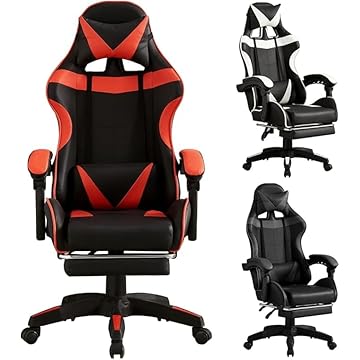 Cadeira Gamer Reclinável Ergonômica em Malha Preta com Apoio Lombar - Suporta até 120 kg (PRETO E BRANCO)