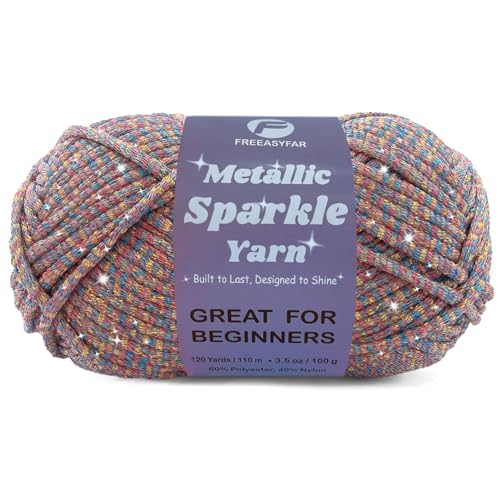 Image of Metallic Sparkle Yarn for Crochet and Knitting with Easy-to-See Stitches, Worsted Weight Medium #4, Beginners Yarn for Amigurumi, Bags, Handmade Gifts, Home Decor (Lavender, 1 Pack)