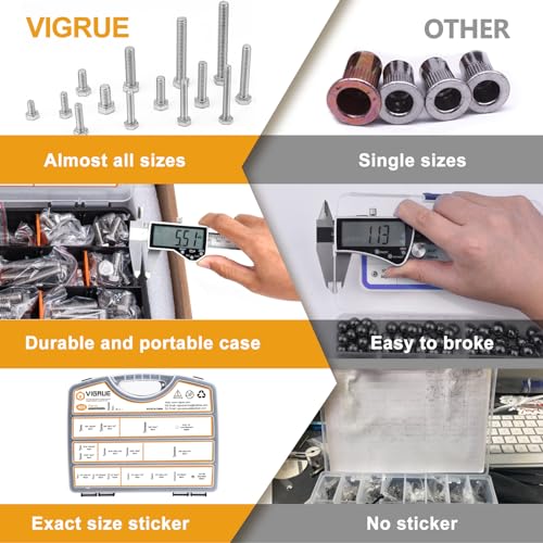 Image of VIGRUE 405PCS Hex Bolts Assortment Kit 1 /4-20 5 /16-18 3 /8-16 Heavy Duty Bolts Screws Nuts Flat Spring Washers Assorted, Includ 3 inch Long Bolts, 14 SAE Sizes Length 3 /4 inch to 3 inch, 304 Stainless Steel