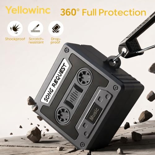 Image of Retro Classic Cassette Tape Case Cover for Samsung Galaxy Buds 4 and 4 Pro with Lanyard (Black, Music Headset)