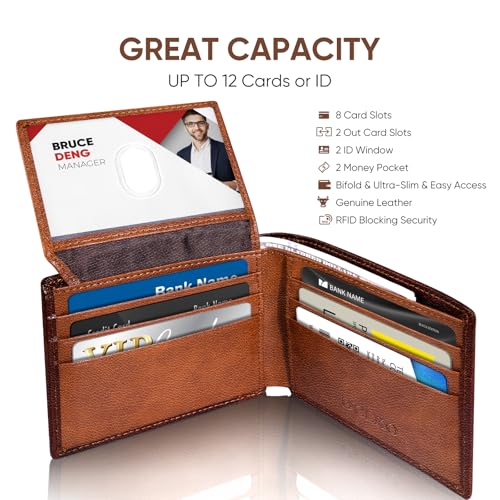 Slim Leather Men's Wallet with Front Pocket RFID Blocking Bifold Minimalist Wallets with Flip 2 ID window, gift for men2