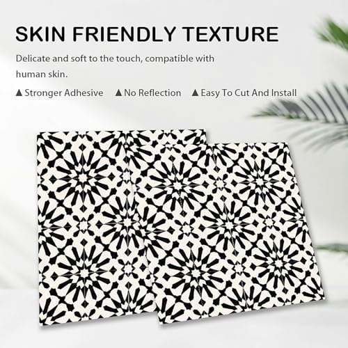 Image of Nuxovilar Peel and Stick Vinyl Floor Tiles, 12x12 Inch | Black & White Geometric Floral Pattern, Self-Adhesive Flooring (10 Pcs)