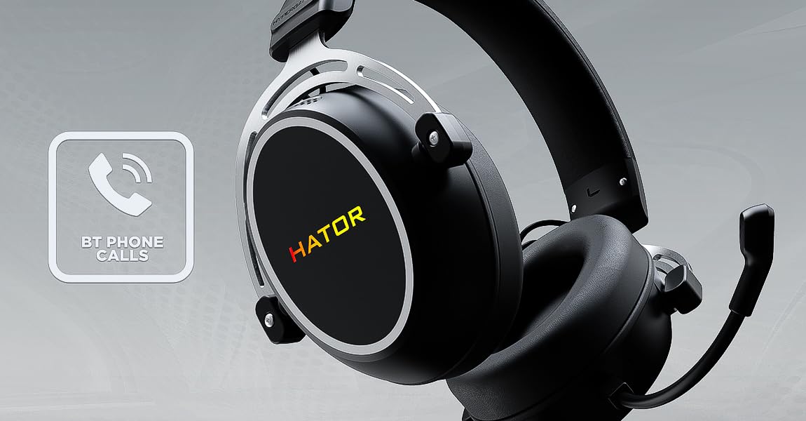 HATOR Hypergang 3 USB Gaming-Headset – Hi-Res Audio, 7.1 Surround Sound, 53mm Treiber, Bluetooth, abnehmbares Mikrofon, USB-C, RGB – für PC, PS5, Schwarz
