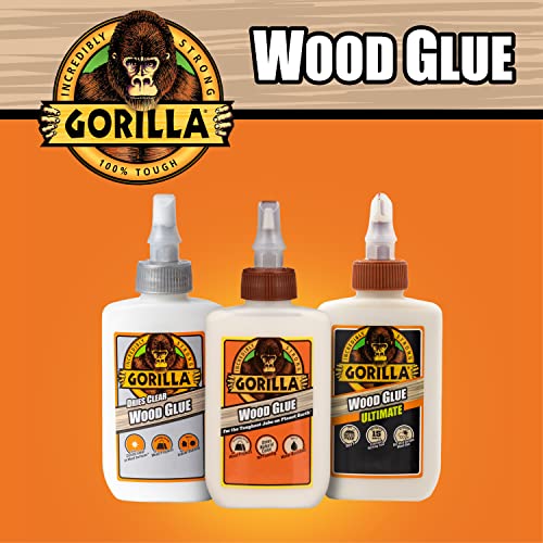 gorilla dries clear wood glue 4 ounce bottle pack of 2 - water resistant for indoor or outdoor projects and repairs