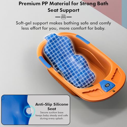 Image of StarAndDaisy Baby Bath tub for 0 to 5 Years with Temperature Sensor /Bath Tub for Kids with Anti-Slip Legs /Bathtub for Baby with Baby Bather -Without Wheel(Orange-Blue)