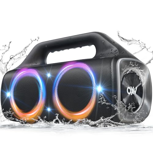 Image of IP67 Waterproof Bluetooth Speaker:80W(Peak) Loud Outdoor Portable Wireless Party Speakers with LED Lights,20H Playtime,Bluetooth 5.3,Deep Bass & TWS for Pool,Beach (Black)