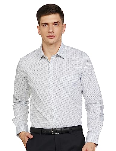 Image of Raymond Men's Pure Cotton Print Pattern Slim Fit Semi Cutaway Collar Full Sleeve Formal Shirt