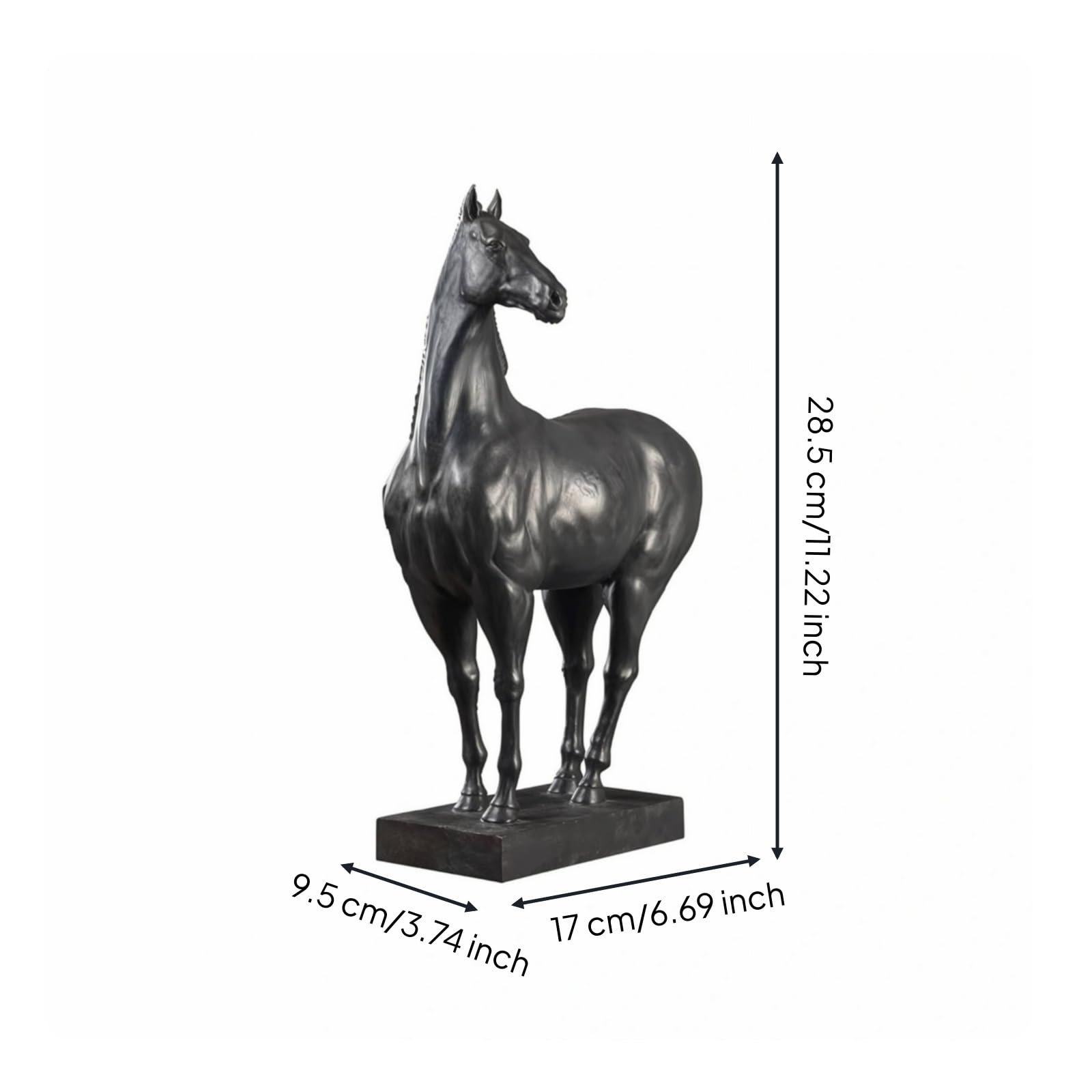 rockible Estatua Caballo con Base Brillante Adorno Tallada coración para Oficina, Negro, Pequeño 170 95 285mm