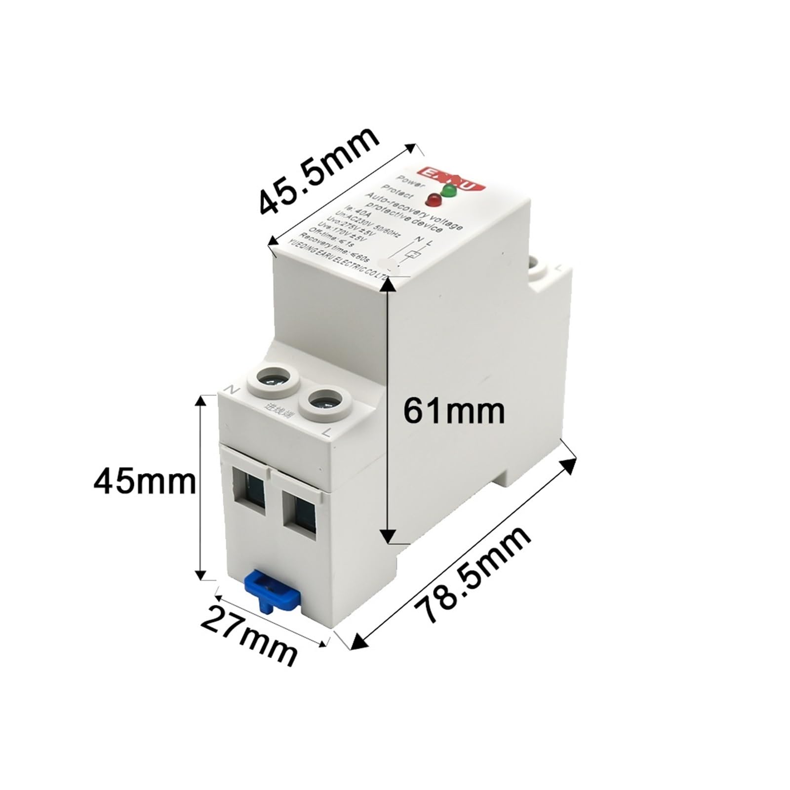 Rail Din 1P + N 27mm 40A 63A 230V, automatyczne odzyskiwanie, ponowne połączenie, przepięcie i podnapięcie, urządzenie ochronne, przekaźnik ochronny