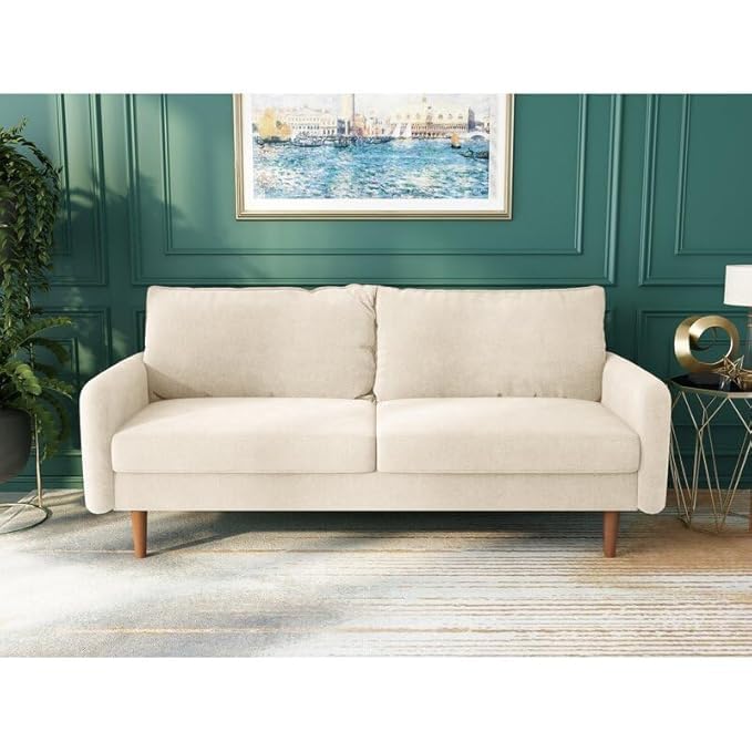 Image of Morrone Velvet Loveseat 3-Seater Sofa, Modern Upholstered Couch for Living Room, Bedroom and Office, Plush Cushion Accent Seating Furniture (Biege, 3 Seater)