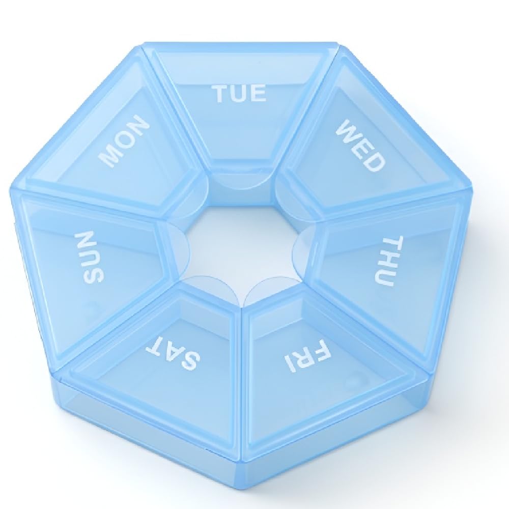 Light Blue Pill Organizer, Small Pill Case, Weekly Medicine Pill Organizer 1 Time a Day, Pill Container, Pill Holder Daily
