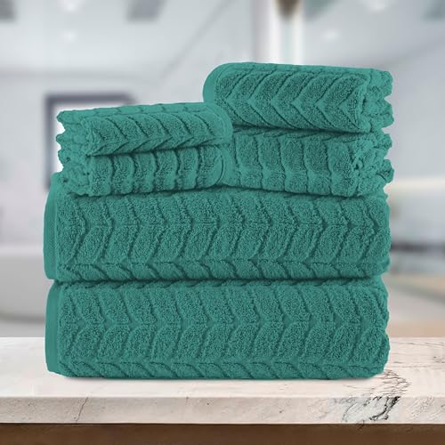 Image of Elegant Comfort Luxury 6-Piece 100% Turkish Cotton Jacquard Braided Textured Premium Hotel Quality Towel Set- Soft and Absorbent, Includes 2 Bath Towels, 2 Hand Towels and 2 Washcloths, Turquoise
